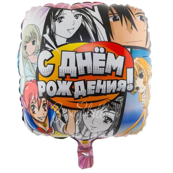 -35% Шар из фольги "С днем рождения. Аниме" 40 см