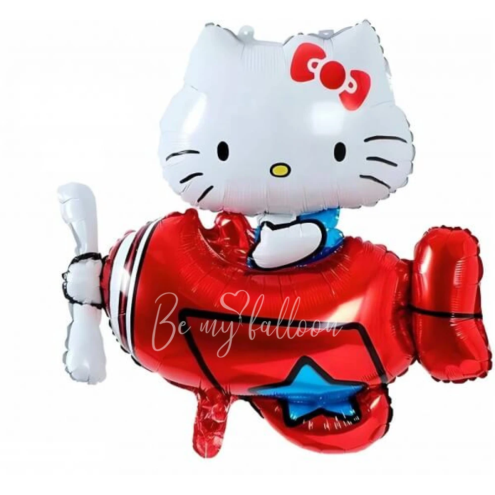 Шар из фольги "Котёнок Hello Kitty на самолёте" 65 см