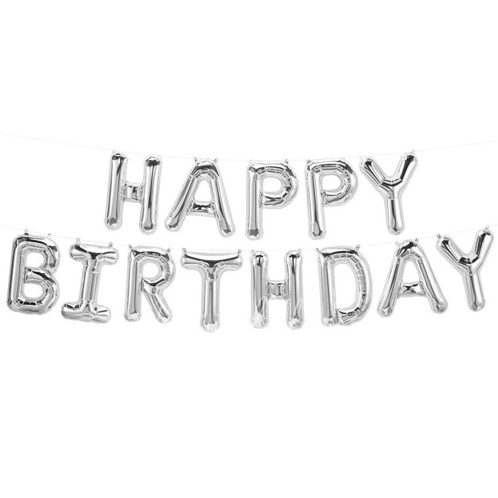 Гирлянда из шаров-букв "Happy Birthday" Серебро
