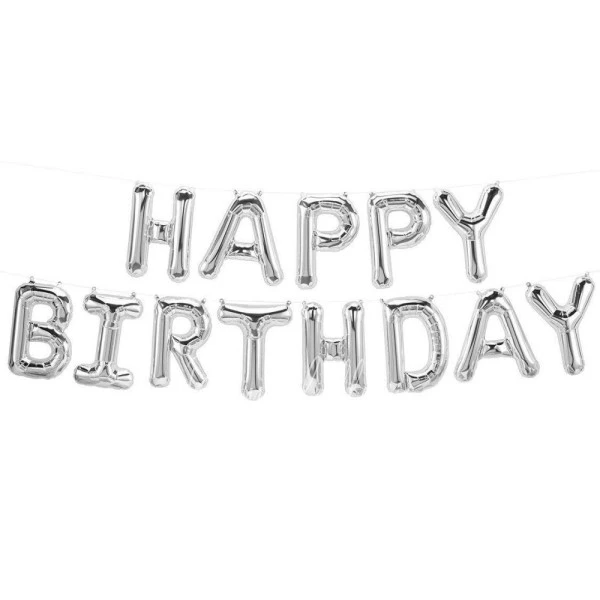 Гирлянда из шаров-букв "Happy Birthday" Серебро