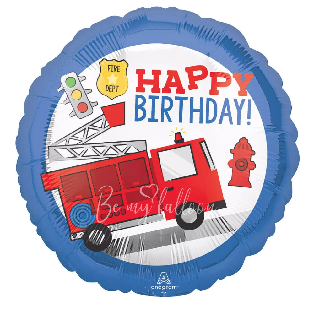 Шар из фольги "Happy Birthday Пожарная машина" 40 см