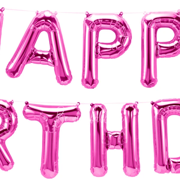 Гирлянда из шаров-букв "Happy Birthday" фуксия