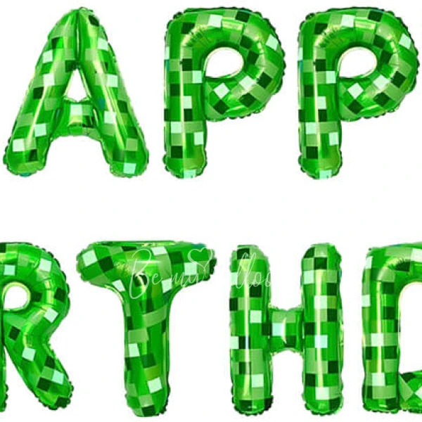 Гирлянда из шаров-букв "Happy Birthday" Пиксели, Зеленый