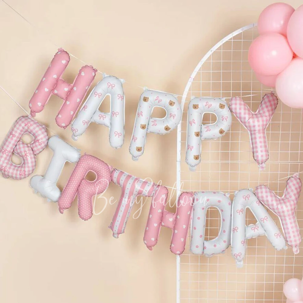 Гирлянда из шаров-букв "Happy Birthday" розовый-белый