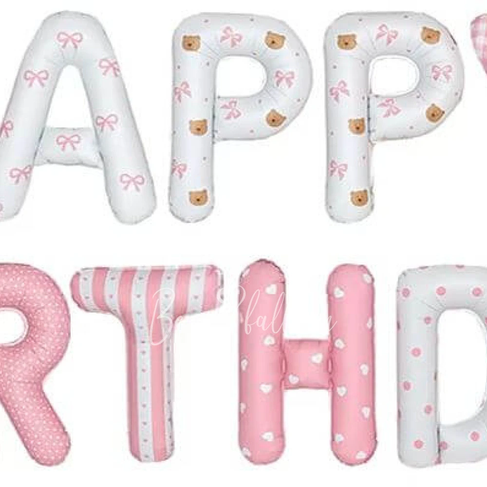 Гирлянда из шаров-букв "Happy Birthday" розовый-белый