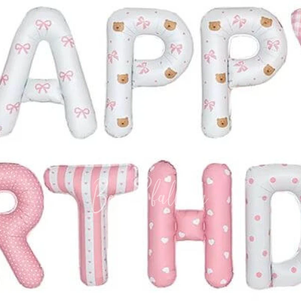 Гирлянда из шаров-букв "Happy Birthday" розовый-белый