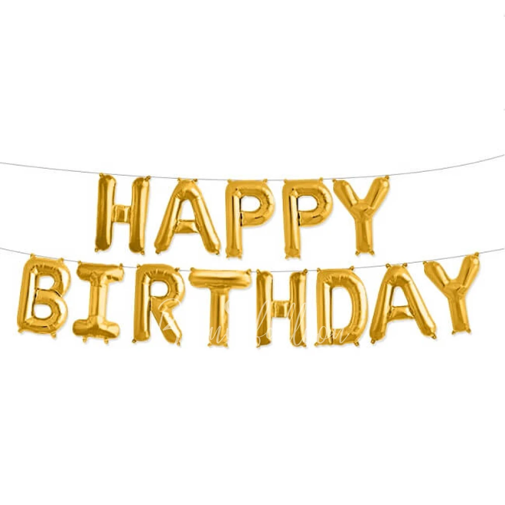 Гирлянда из шаров-букв "Happy Birthday" Золотая