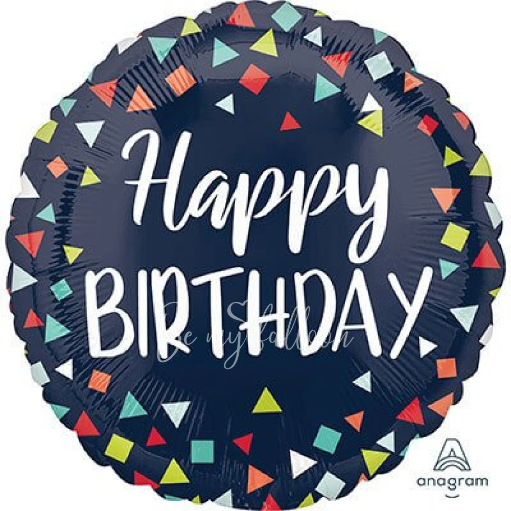 Шар из фольги "Happy Birthday, треугольники" 40 см