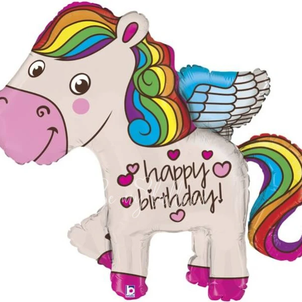 Шар из фольги "Радужный единорог, Happy birthday" 114см