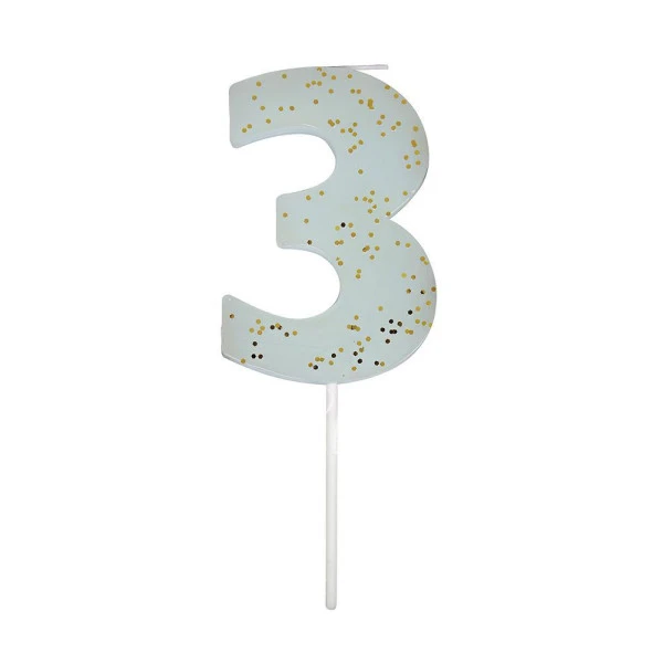 Blue Number 3 Candle
