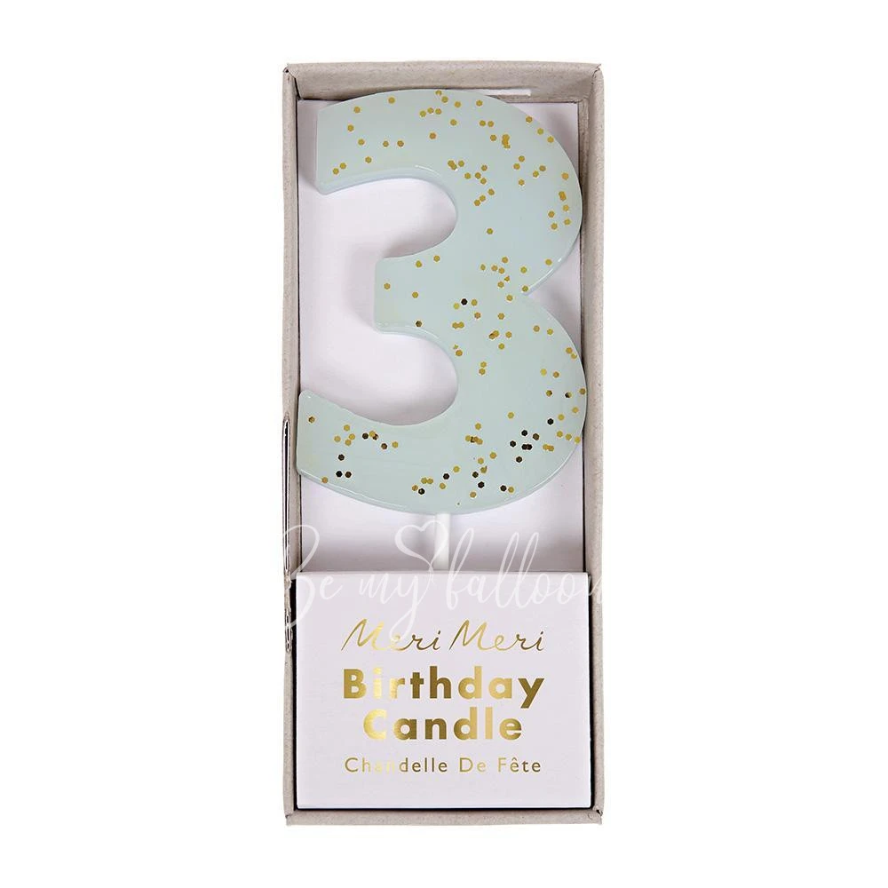 Blue Number 3 Candle