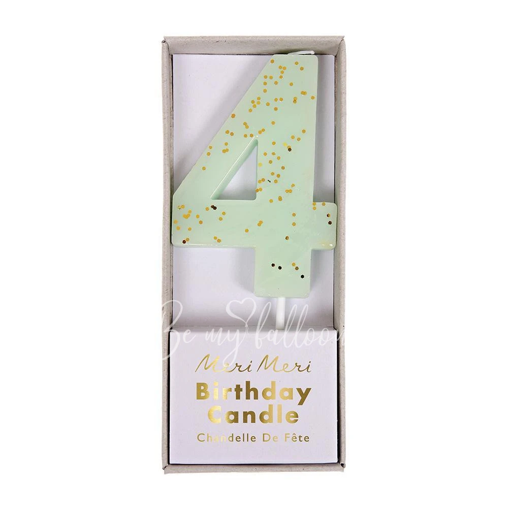 Mint Number 4 Candle