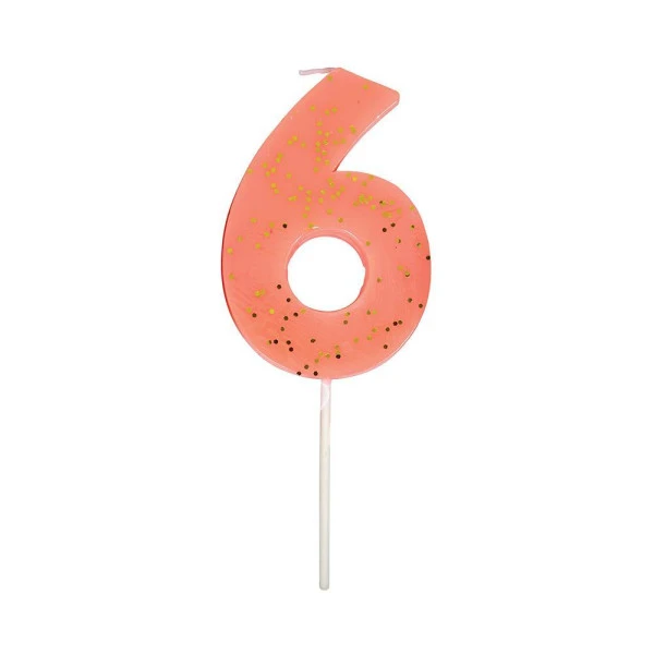 Coral Number 6 Candle