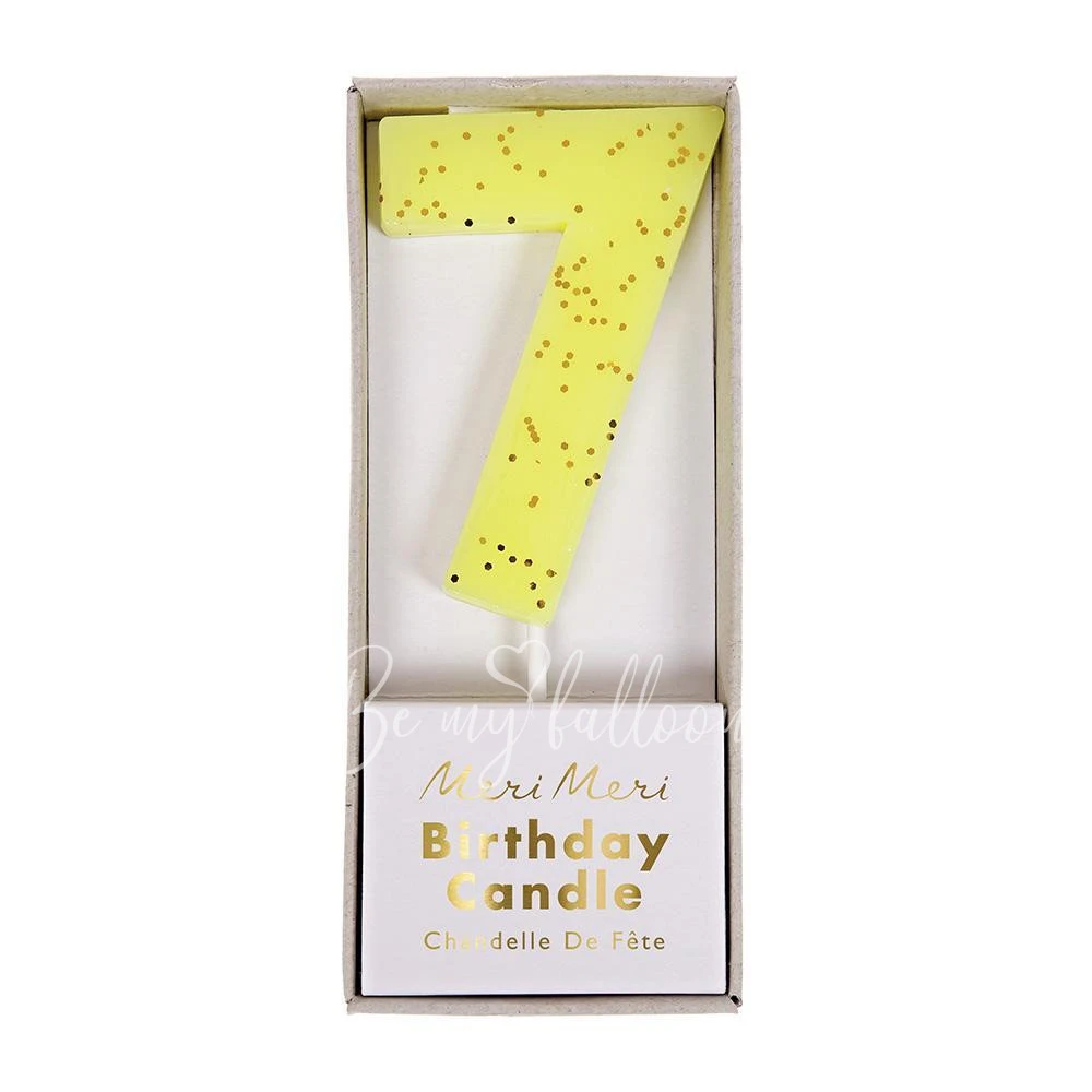 Yellow Number 7 Candle