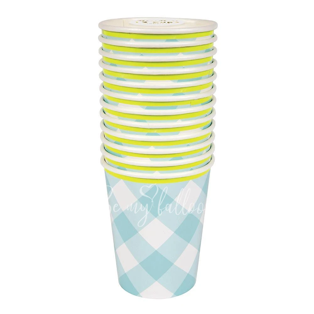 Blue Gingham Cups