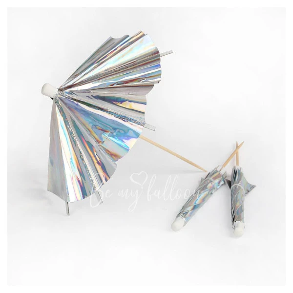 Holographic Silver Cocktail Umbrellas (longer stick)