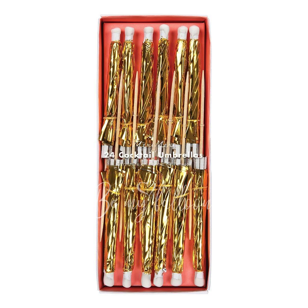Gold Cocktail Umbrellas (longer stick)