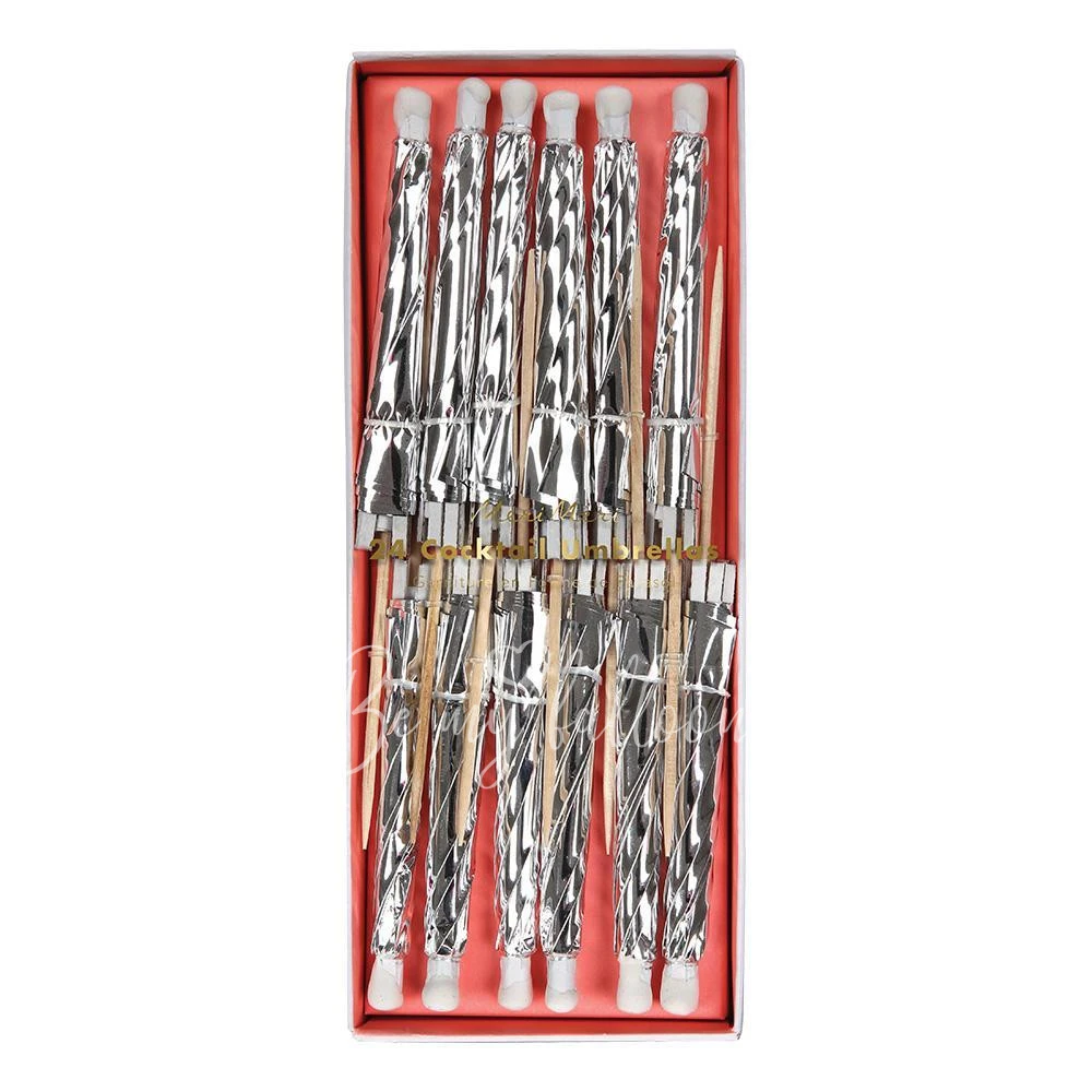 Silver Cocktail Umbrellas (longer stick)