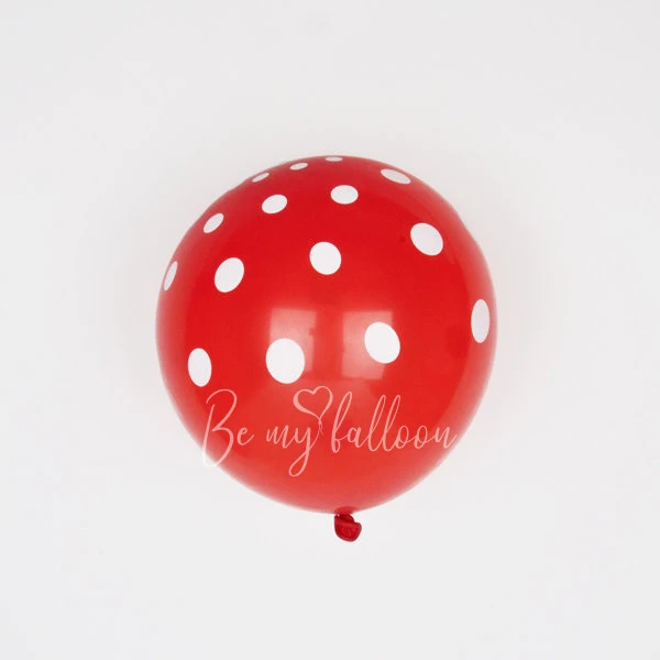 6 red balloons with white spots