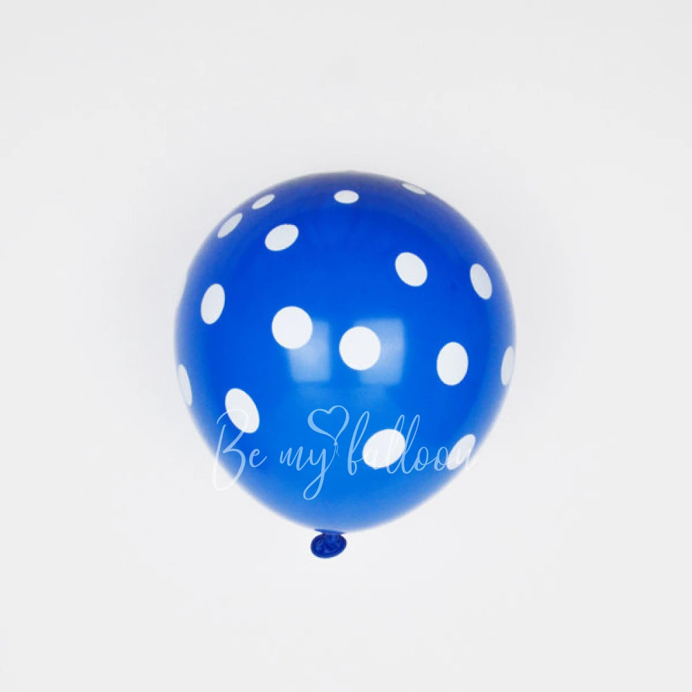 6 blue balloons with white spots