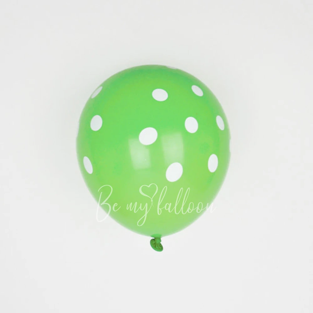 6 green balloons with white spots