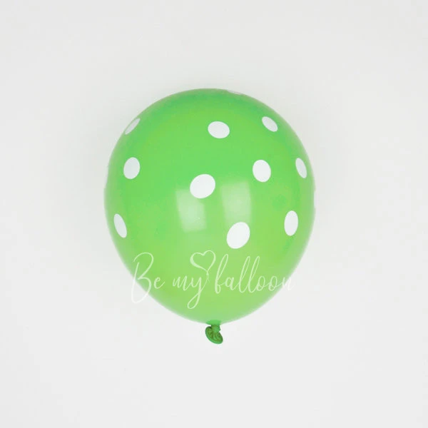 6 green balloons with white spots