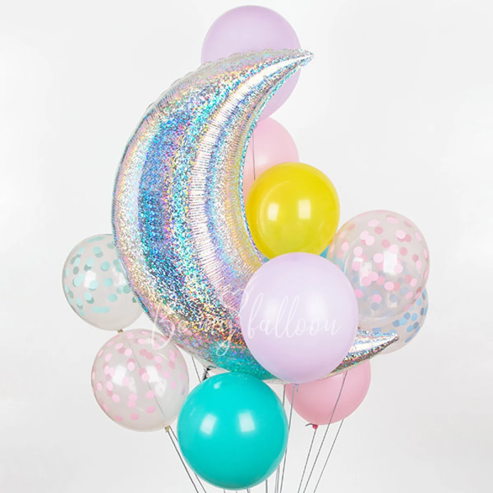 5 printed confetti balloons - Aqua