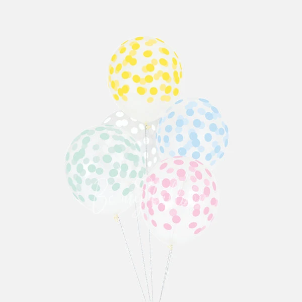 5 printed confetti balloons - Pastel