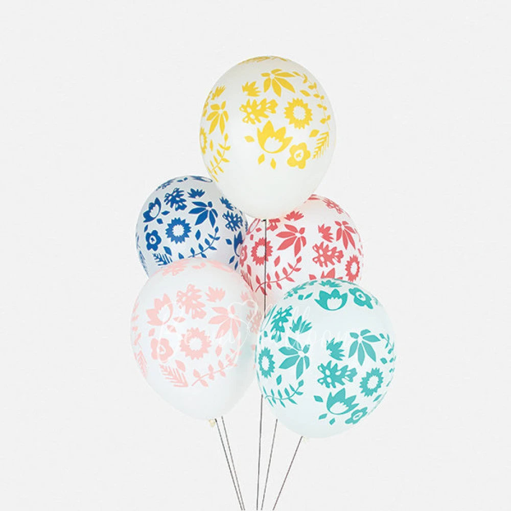 5 printed balloons - Tropical flowers