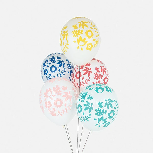 5 printed balloons - Tropical flowers