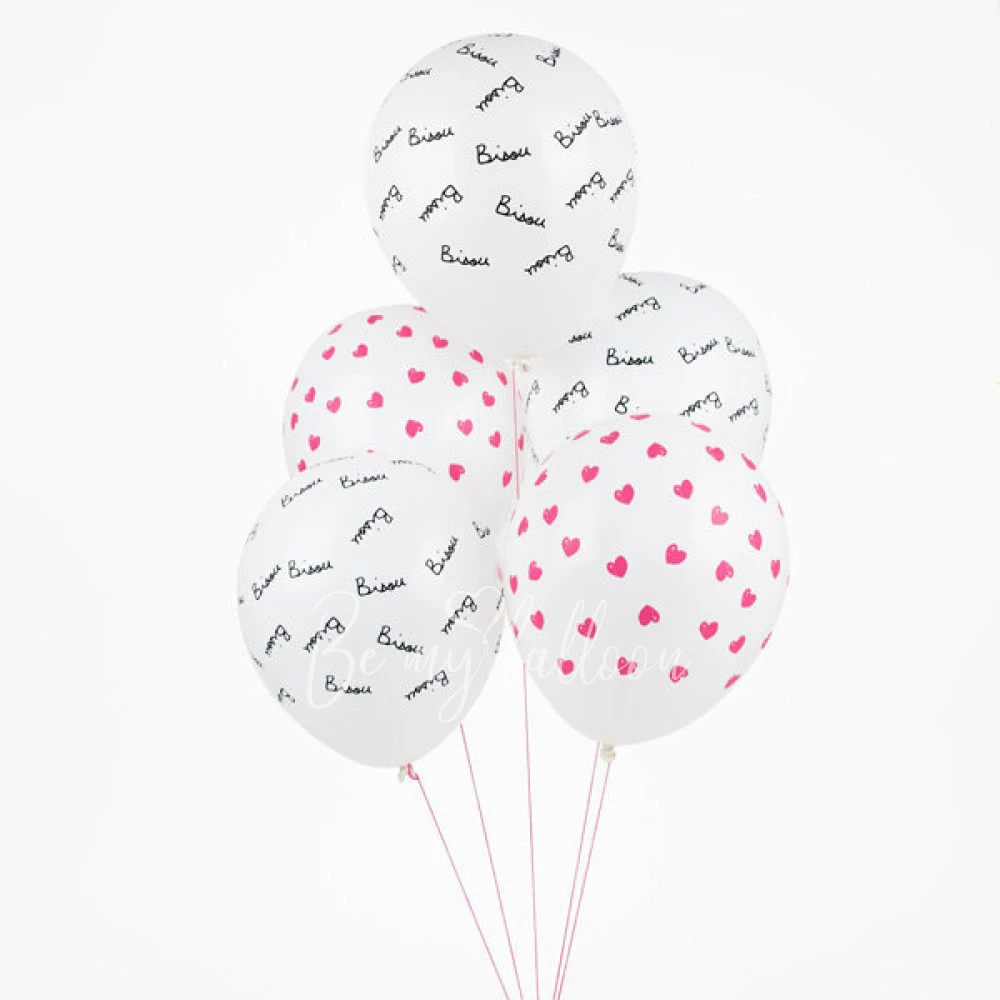 5 printed heart &amp; "Bisou" balloons - Mathilde Cabanas