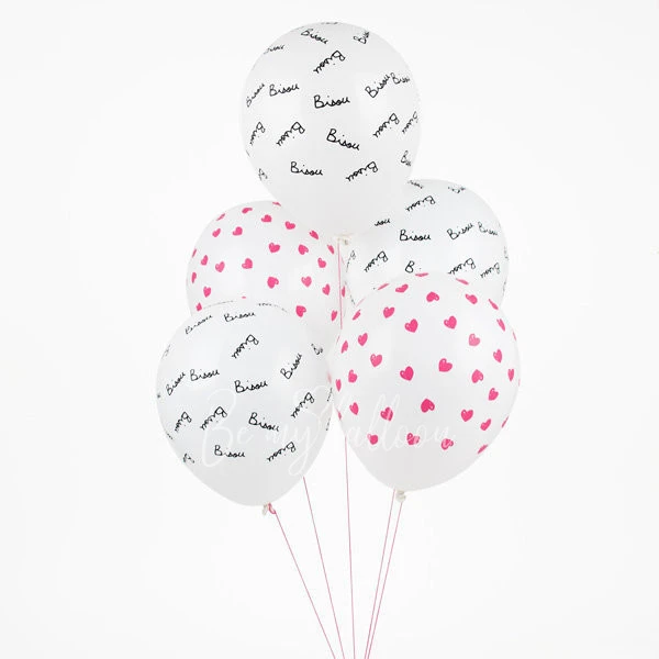 5 printed heart &amp; "Bisou" balloons - Mathilde Cabanas