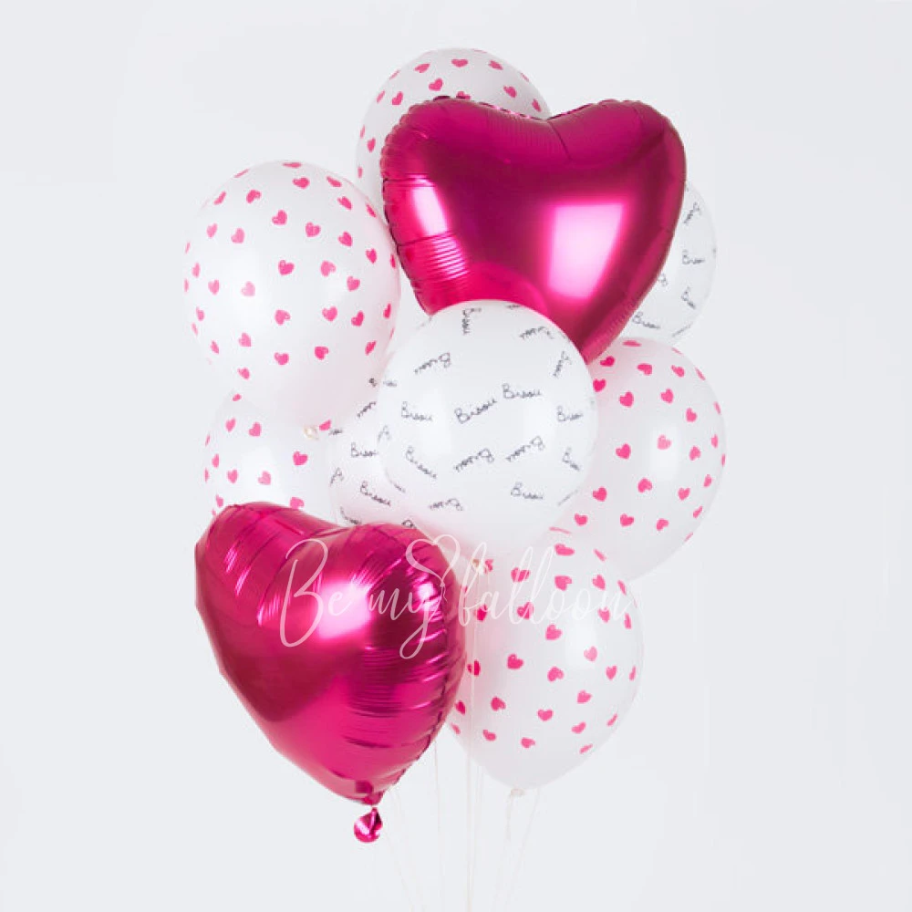 5 printed heart &amp; "Bisou" balloons - Mathilde Cabanas