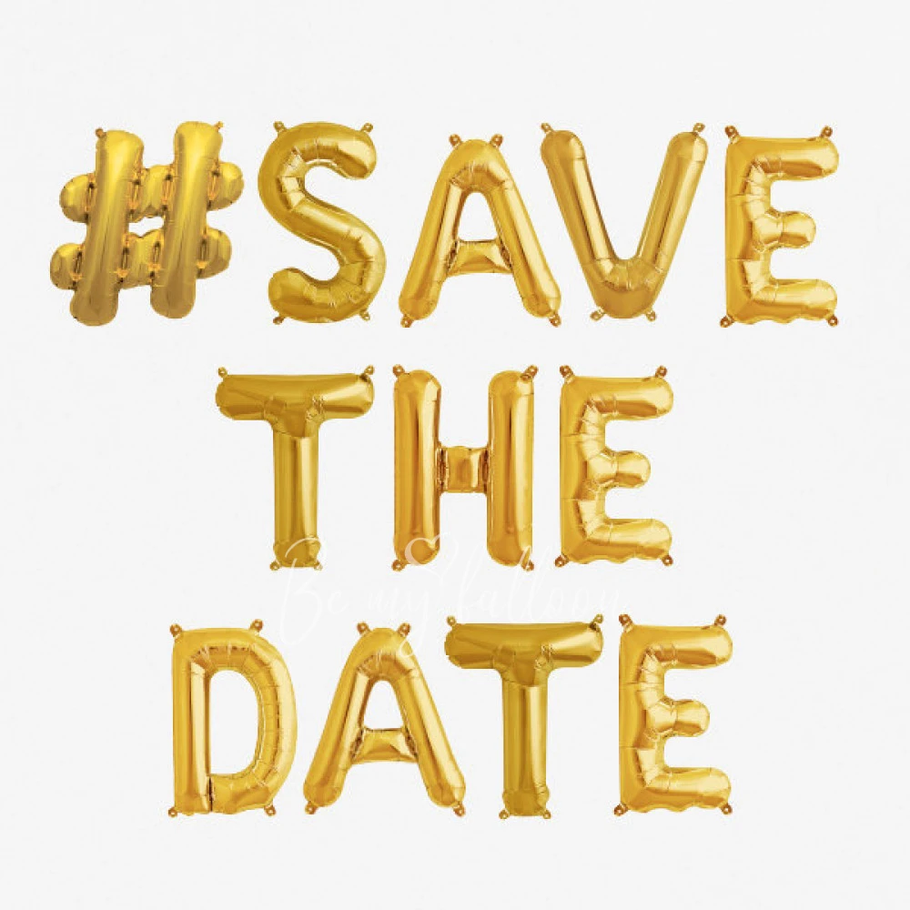 Gold letter foil balloons "#Save The Date"