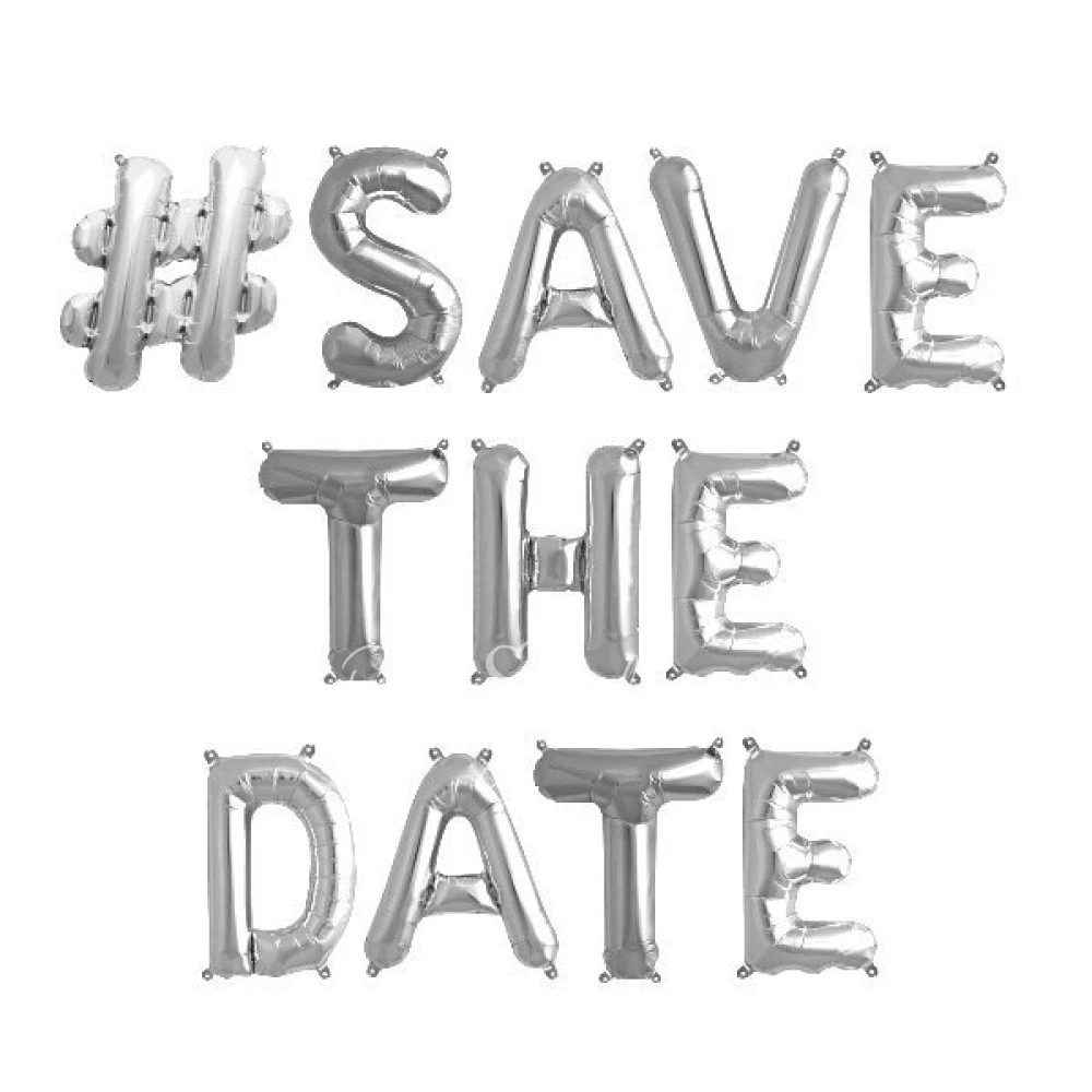 Silver letter foil balloons "#Save The Date"