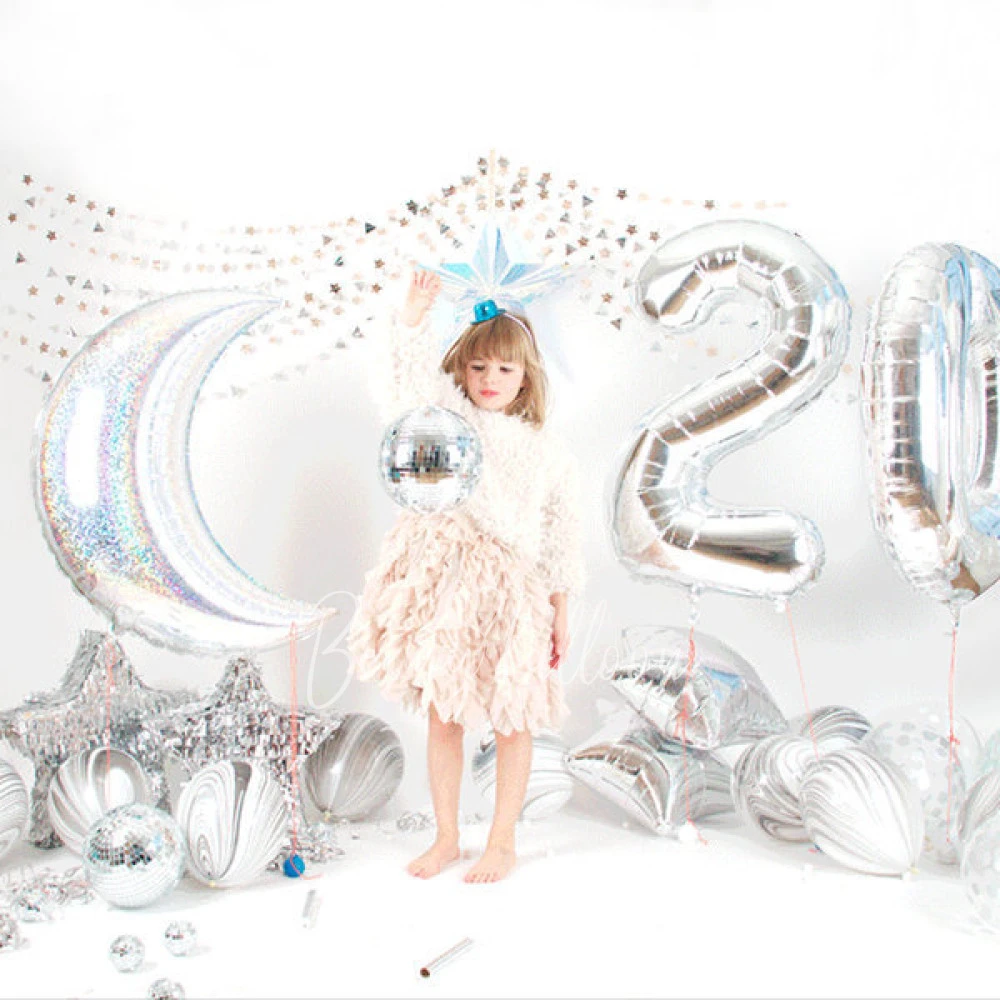 Iridescent silver foil balloon - Big moon
