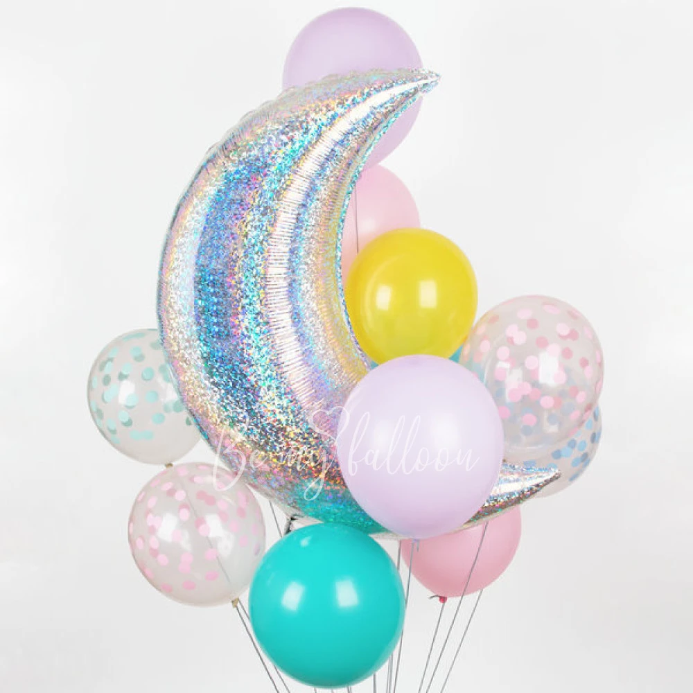 Iridescent silver foil balloon - Big moon