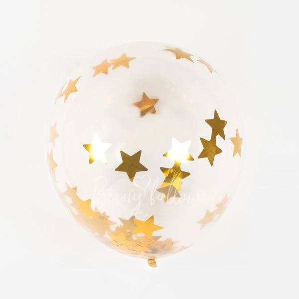 5 printed confetti balloons - Golden stars