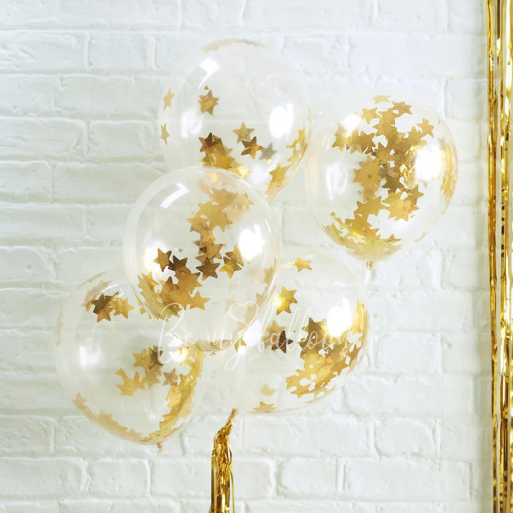 5 printed confetti balloons - Golden stars