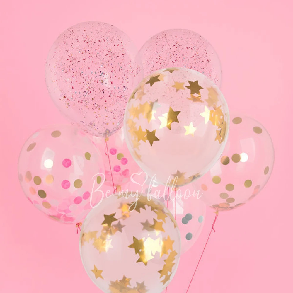 5 printed confetti balloons - Golden stars