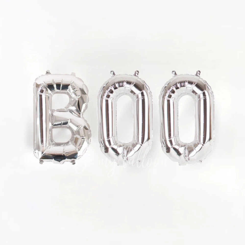 Halloween silver letter foil balloons - "Boo"