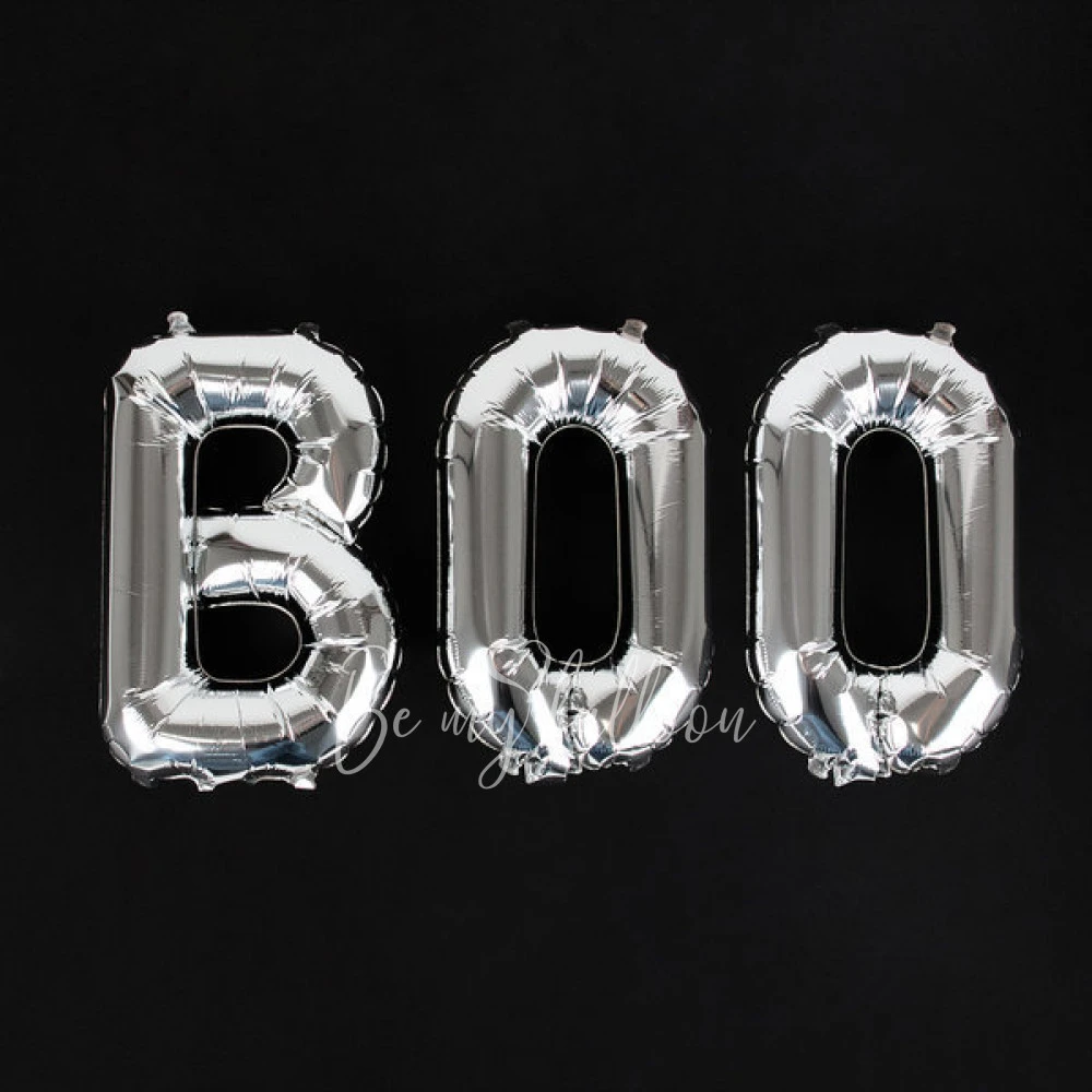 Halloween silver letter foil balloons - "Boo"
