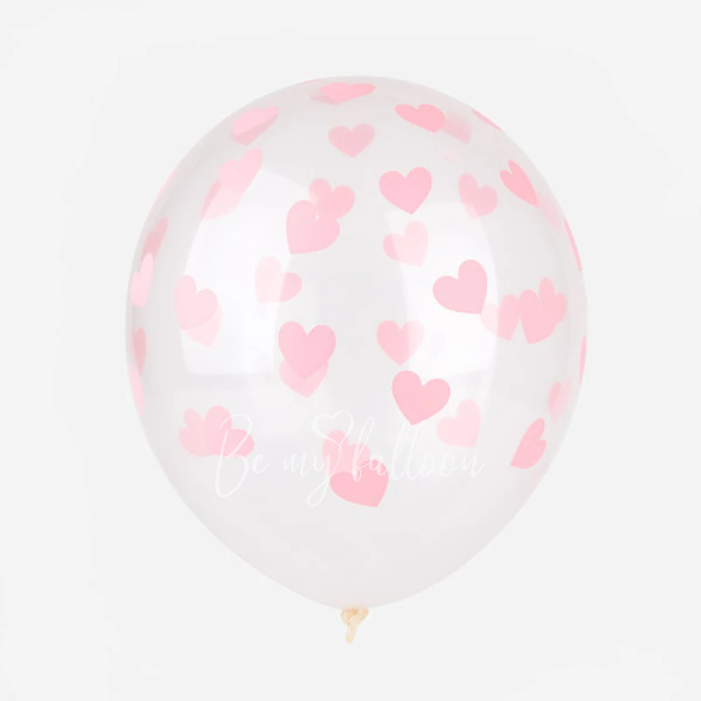 6 crystal balloons - Pink heart confetti
