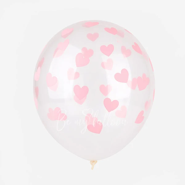 6 crystal balloons - Pink heart confetti