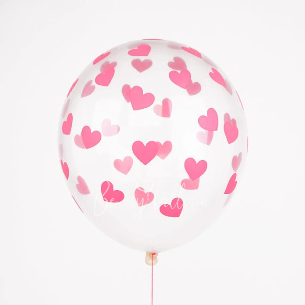 6 crystal balloons - Fuchsia heart confetti