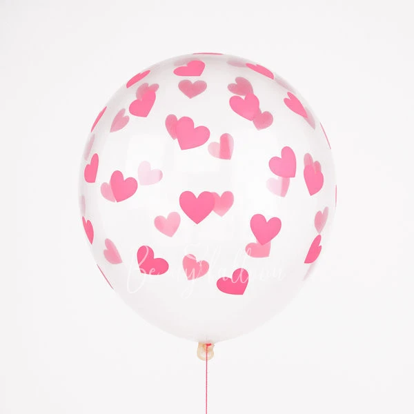 6 crystal balloons - Fuchsia heart confetti