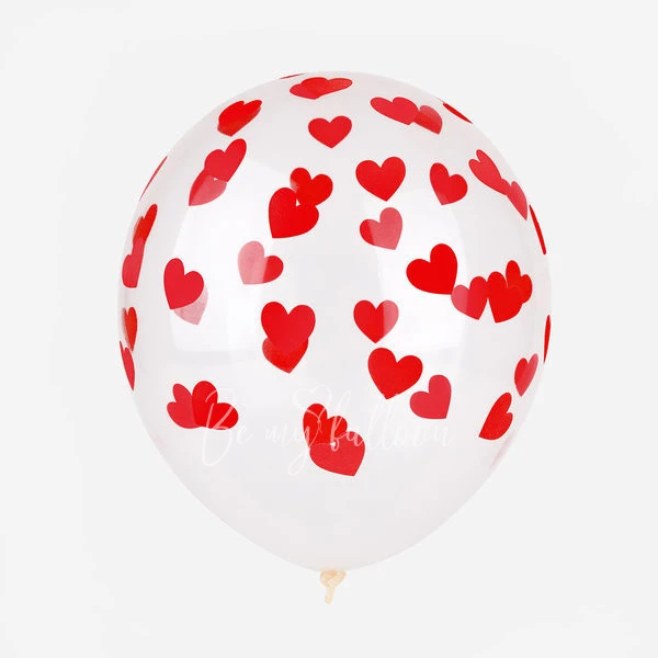 6 crystal balloons - Red hearts confetti