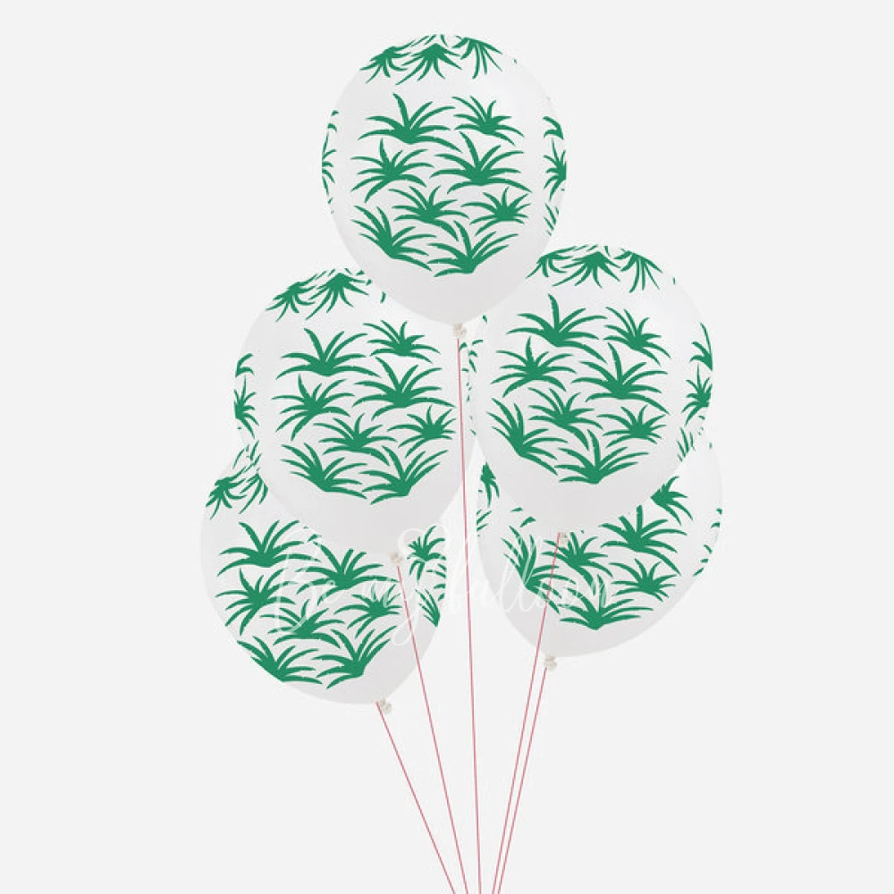 5 printed balloons - Green leaves