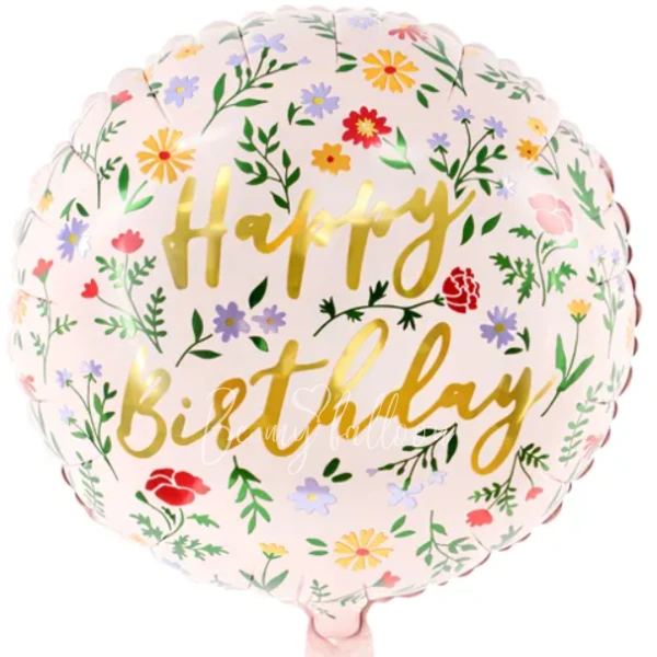 -40% Шар из фольги "Happy Birthday" цветы 35см