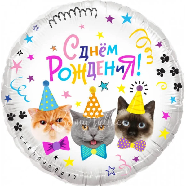 Шар из фольги "Круг, Котики, С Днем Рождения!" 40 см